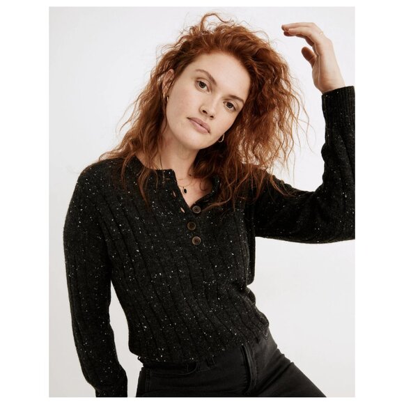 Madewell Wool Donegal Bowden Henley Sweater Coziest Yarn Fisherman Quiet Luxury - Picture 1 of 13